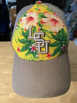 LSU Floral Hibisco Plástico Snap Ajustable Gorra de Remolque Sombrero de Camionero Estado de Louisiana Foto 1 de 4