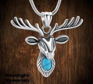 New Deer Urn Moose Turquoise Cremation Keepsake Ashes Memorial Necklace - Picture 1 of 11
