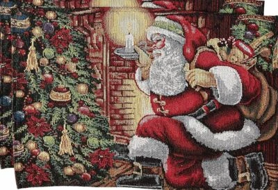 Set of 2 Tapestry Placemats, 13" x 19", WINTER, SANTA BY THE CHRISTMAS TREE, VL - Image 1 of 4