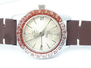 VINTAGE ENICAR RED BEZEL SHERPA GMT 33 ULTRASONIC SWISS WATCH EXTREMELY RARE - Picture 1 of 12