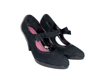 Isaac Mizrahi Becca 高跟鞋女式 11 码黑色麂皮绒和漆皮和蝴蝶结 — 第 1/4 张图片