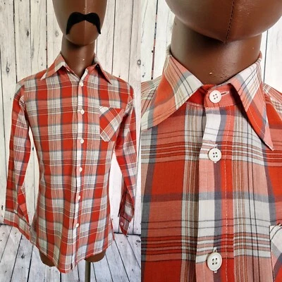 Junior Atelier Vintage Dagger Collar SHIRT Size 14Yr Red Check 1970s CY83 - Image 1 of 4