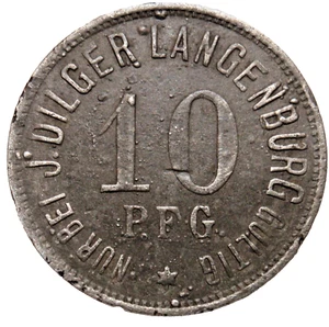 Rare Germany LANGENBURG 10 Pfennig PFG Notgeld Coin Baden-Württemberg ND (~1920) - Picture 1 of 5