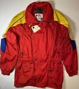 Vintage DESCENTE Spain Ski Team Ski Jacket Men's Medium Red Hooded Long Zip - Picture 1 of 16