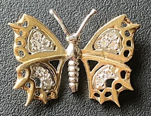 10 Diamonds in Wings Butterfly 14K Yellow & White Gold Slide Pendant 15x20mm - Picture 1 of 8