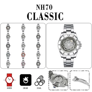 40mm Stainless Steel Case Strap Dial Luminous Hands NH70 Movement Watch - Picture 1 of 27
