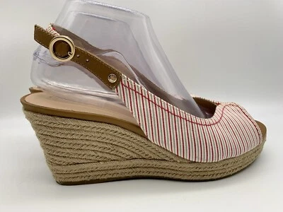 Sandalias de cuña Geox para mujer EE. UU. 10 UE 40 rojo arena a rayas tacón de 3,5" Foto 1 de 4