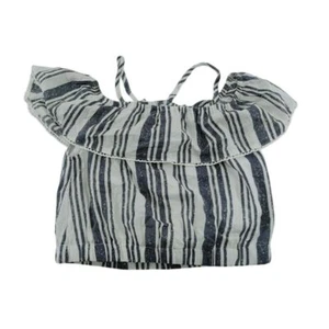 Ruffle Crop Top Black White Striped Pattern Summer Blouse Size L (10-12) - Picture 1 of 8