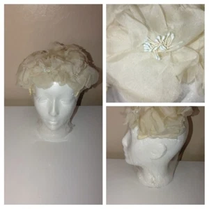 Vtg 1950's Head Piece Ladies Cream off White Flower Bud Head Band Formal Hat - Picture 1 of 11