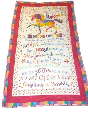 Handmade Quilted Child’s Crib Blanket Unicorn Panel 47x29” Reversible READ - Image 1 of 4