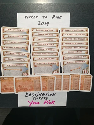 Ticket To Ride   DESTINATION TICKETS   2019  You Pick   GAME REPLACEMENT CARDS - Image 1 of 3