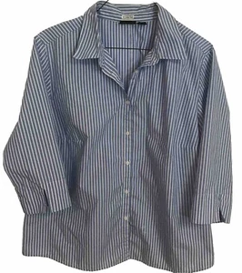ALC Women’s 1X Shirt Blue & White Pinstriped Wrinkle Free 3/4 Sleeves Button Up - Picture 1 of 4
