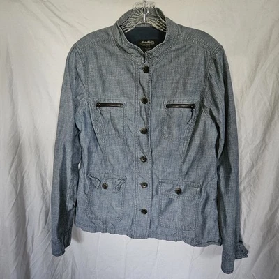 Женская куртка Eddie Bauer большой синий шамбре джинсовой ткани на пуговицах общего назначения карманы - Изображение 1 из 3