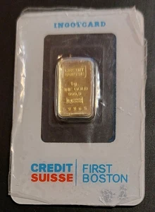 ✰ CREDIT SUISSE First Boston 1 Gramm MASSIVES GOLD 0,9999 Barren versiegelte Karte ✰ - Bild 1 von 3