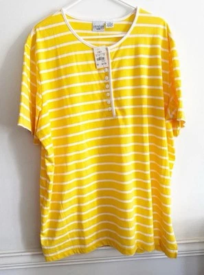 Carolina Colours Women’s Shirt Size 22W Yellow Stripe Short Sleeve Top New Cato Foto 1 de 4