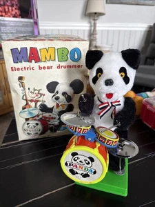 Vintage Batterie Spielzeug Mambo Panda Schlagzeuger 1970 extrem seltene gelbe Trommel funktioniert nicht - Bild 1 von 12