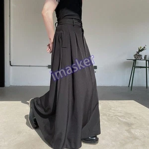 Pantalones largos plisados de pierna ancha para hombre culotte gótico japonés negro - Imagen 1 de 18