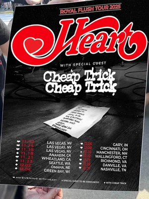Póster de fechas de gira HEART de noviembre a diciembre de 2025 arte clásico de evento de rock Foto 1 de 4