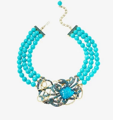 Collar H.D CRABBY Cristal Triple Hilo Cuentas Cangrejo Azul Costero Foto 1 de 4