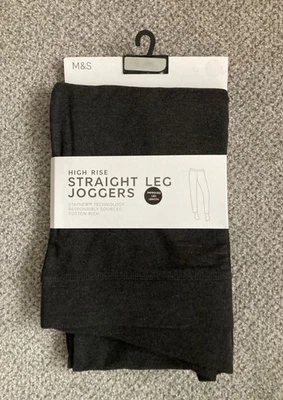 NEW M&S Ladies Charcoal Cotton Rich Straight Leg Joggers Sizes 20R/22R/24R/24L - Image 1 of 3