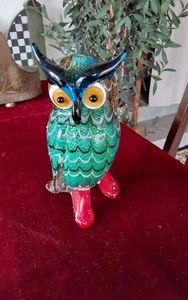 Glasfigur Eule Vogel Figur Uhu Skulptur Murano Stil Kristallglas Glaskunst  - Bild 1 von 7