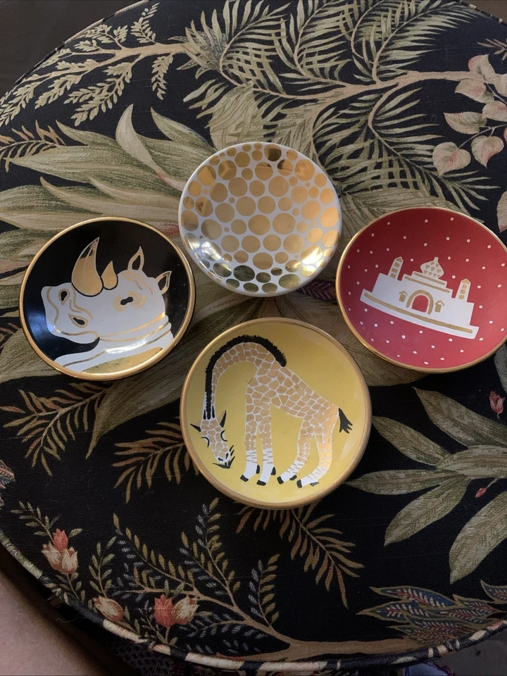 Waylande Gregory Studios 4 cuencos decorativos negro blanco oro rojo amarillo hechos a mano Foto 1 de 4