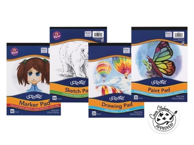 Art Paper Set of 4, White, 9" x 12", 4 Pads, Drawing, Sketch, Paint, Marker - Image 1 of 4