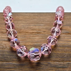 Collar de cristal Laguna rosa AB firmado años 60 de una sola hebra disfraz llamativo de colección - Imagen 1 de 7