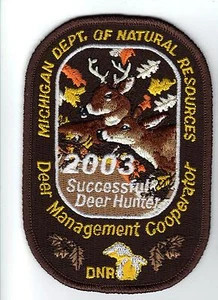 Parche de cazador de ciervos Michigan DNR 2003 exitoso oso-turquía-alce-alce-pesca - Imagen 1 de 1