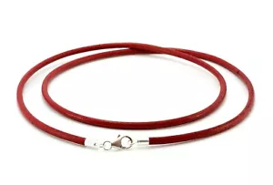 Red 3mm Leather Necklace With Sterling Silver Clasp-Greek Leather cord - Picture 1 of 4