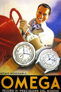 OMEGA MEN FASHION WATCH MODEL 433 488 SPORT CAR FUN DRIVING VINTAGE POSTER REPRO - Picture 1 of 3