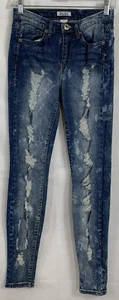 Mudd Size 5 Skinny Blue Washed Distressed Destroyed Denim Jeans 5 Pocket Zip Fly - Picture 1 of 12