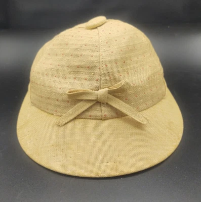 French Linen Cloche Hat 1920s Ladies With Dots & Bow Hadson Brand Large Antique - Image 1 of 4