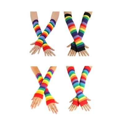 4 pares de guantes largos a rayas punk gótico rock sin dedos guantes calentadores de brazos tejidos Foto 1 de 4