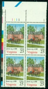 SCOTT # 2345 PLATE BLOCK, VIRGINIA, MINT, OG, NH, GREAT PRICE! - Picture 1 of 1