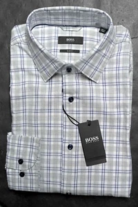 Hugo Boss Hank weiches Slim Fit blau/grau kariertes Baumwollhemd für Herren 38 15 - Bild 1 von 5