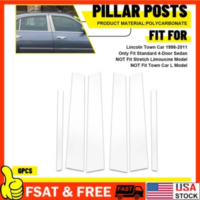 6pcs Chrome Pillar Posts Door Side Trim Cover For Lincoln Town Car 1998-2011 NEW Foto 1 de 4