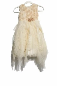 Girl Tutu Dress Ivory Lace Layered Asymmetrical Sleeveless Tulle Formal Size 26 - Picture 1 of 5