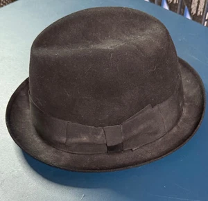 Borsalino Via Veneto Felt 7 3/8 Black Ribbon Fedora Bucket Derby Hat Cap - Picture 1 of 7