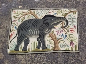 Antique Traditional Handmade Aubusson Elephant Tapestry 33x22 inches - Picture 1 of 12