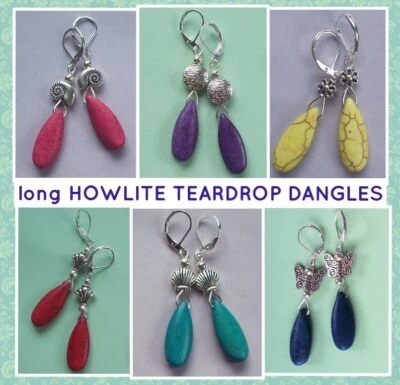 Coloridos pendientes colgantes HOWLITE LONG DROP hechos a mano ELIGE Palanca XX Foto 1 de 4