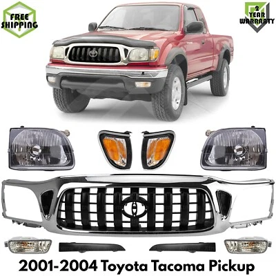 Front Grille Assembly Chrome & Headlights Kit For 2001-2004 Toyota Tacoma Foto 1 de 4