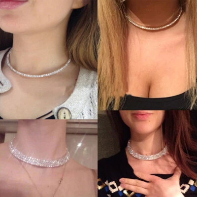 Damen Strass Choker Kette Collier Statement Halsband Halsreif Hochzeit Halskette - Bild 1 von 4