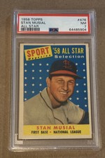 1958 Topps Baseball Stan Musial St Louis Cardinals All Star Card #476 PSA 7