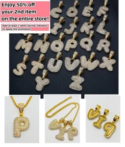 18K Gold Plated Necklace A-Z Initial 26Letter Pendant Charm Cuban Chain Hip Hop - Picture 1 of 38