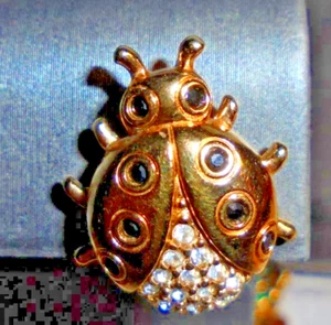 Vintage Swarovski (S.A.L. LOGO) Gold Rhodinierte Kristall MARIENKÄFER Krawatte Tac/Anstecknadel - Bild 1 von 6