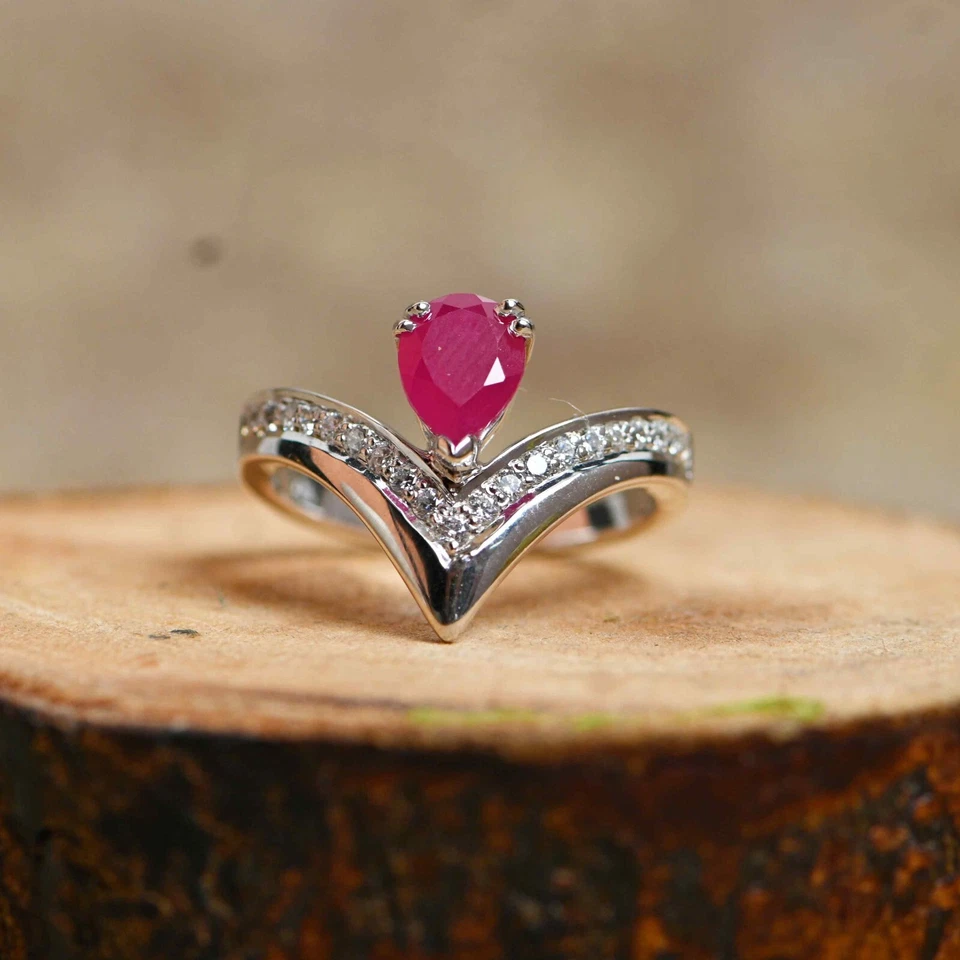 Ruby Synthetic Ring-Handmade Silver Ring925 Sterling Silver with White Rhodium - Image 1 of 4