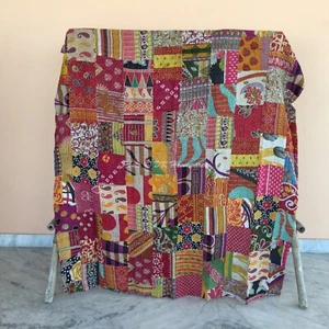 Colcha edredón Kantha individual vintage retazos algodón multicolor manta gitana - Imagen 1 de 3