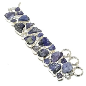 AAA+ Rough Kyanite Gemstone 925 Solid Silver Handmade Healing Bracelet Jewelry - Picture 1 of 6