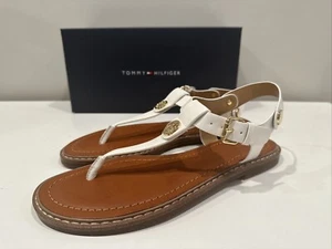 New Tommy Hilfiger White Stylish  Thong Sandals Womens 8 With Box - Picture 1 of 6